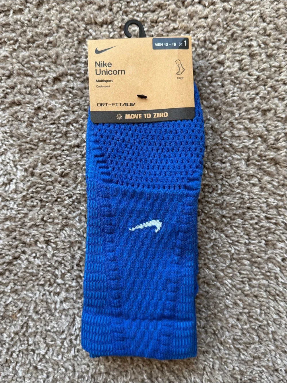 NIKE UNICORN DRI FIT MULTI SPORT CUSHIONED CREW SOCKS SIZE XL BLUE WHITE NEW